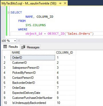 Getting The List Of Column Names Of A Table In SQL Server | My Tec Bits