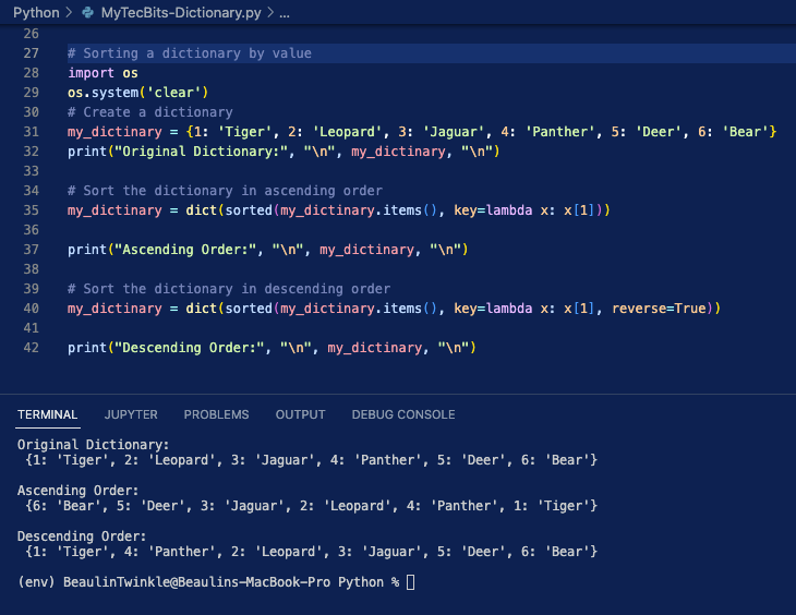 How to sort a dictionary by its value in python?  My Tec Bits