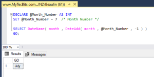 sql server get current month number