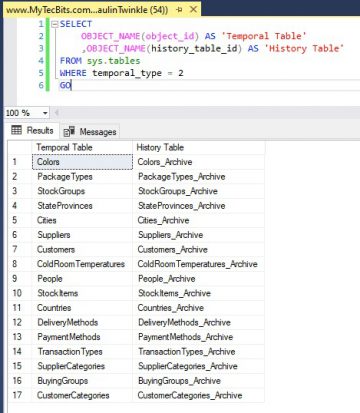 Get the list of temporal tables in SQL Server DB | My Tec Bits