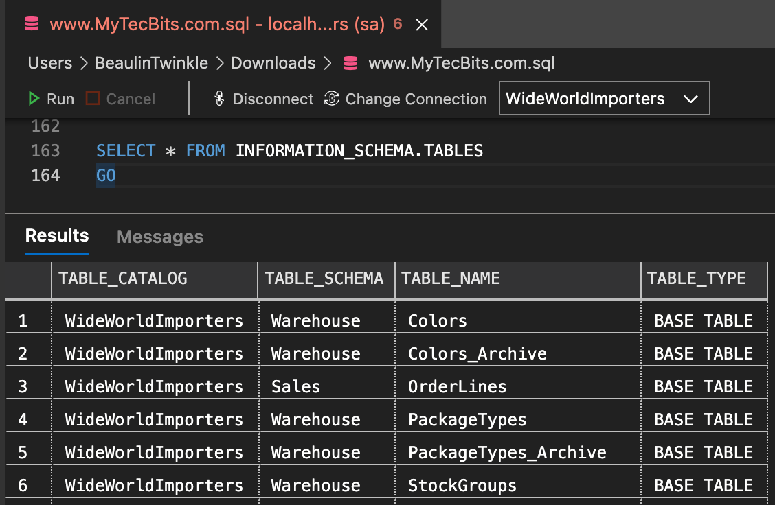 Select Table Names From Schema